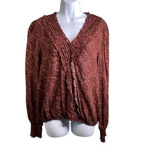 Evereve‎ Women's Adan Paisley Blouse Size L Boho Coquette Academia All Purpose